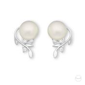 Sterling Silver Freshwater Pearl &amp; Cubic Zircon Vine Stud Earrings image