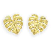 Sterling Silver 14K Plated Monstera Leaf Stud Earrings image