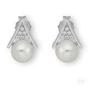 Sterling Silver Freshwater Pearl &amp; Cubic Zircon Eiffel Stud Earrings image