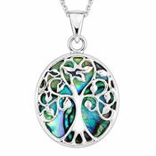 Sterling Silver Green Abalone Shell Tree Of Life Necklace