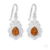 Sterling Silver Baltic Amber Filigree Swirl Drop Earrings image