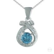 Swiss Blue Topaz and Cubic Zirconia Criss-Cross Halo Pendant in Sterling Silver image
