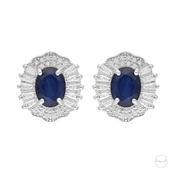 Radiant Blue Sapphire and Cubic Zirconia Halo Stud Earrings in Sterling Silver image