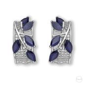 Blue Sapphire &amp; Cubic Zircon Vine Hoop Earrings in Sterling Silver image
