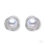 White Freshwater Pearl Trinity Halo Stud Earrings in Sterling Silver image
