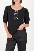 BOW DETAIL SHORT SLEEVE SWEATER - BLACK image