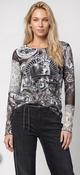 LONG-SLEEVE SHIRT WITH EMBLEM PATTERN IN BLACK/KHAKI