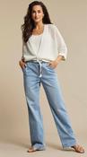 Red button Colette elastic waistband denim light stone