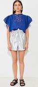 Love
Embroidered linen voile blouse with ruffles in Bleu