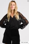 SUNCOO BLOUSE LISON - Black Straight V-neck blouse with patterns image