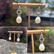 Diamond and Pearl Drop Earrings