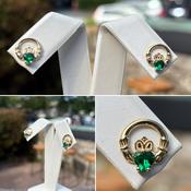 Gold and Coloured Stone Claddagh Stud Earrings image
