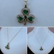 Gold and Coloured Stone Shamrock Pendant image