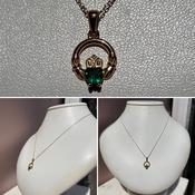 Claddagh and Green Coloured Stone Pendant image