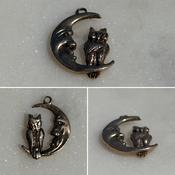 Yellow Gold Owl and Moon Charm