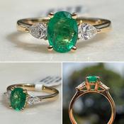 Emerald and Diamond 3 Stone Ring image