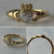 Diamond and Gold Claddagh Rings image