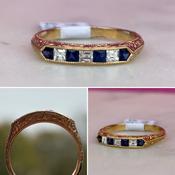 Diamond and Sapphire Engraved Band Ring