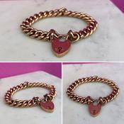 Gold Curb Bracelet with Heart Padlock
