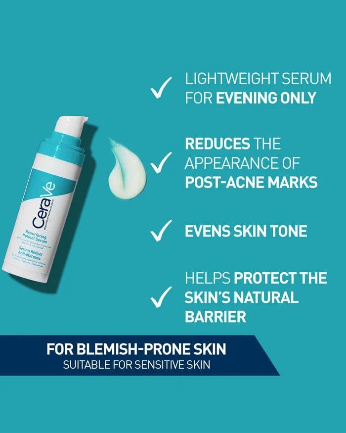 CeraVe Retinol Serum 30ml - Reduces Post-Acne Marks & Pores, Restores Skin Barrier