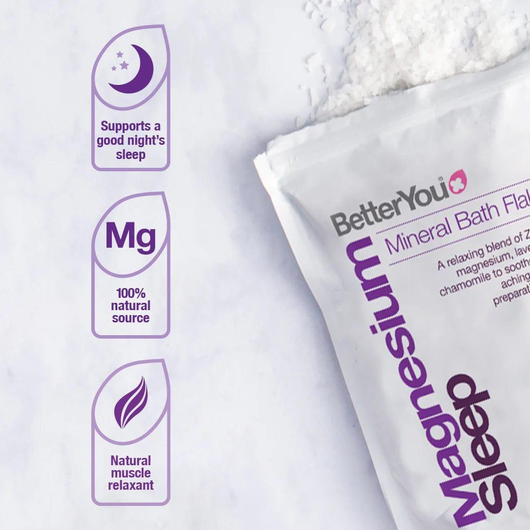 BetterYou Magnesium Sleep Flakes 1kg - Mineral Bath Flakes for restful sleep with lavender and chamomile