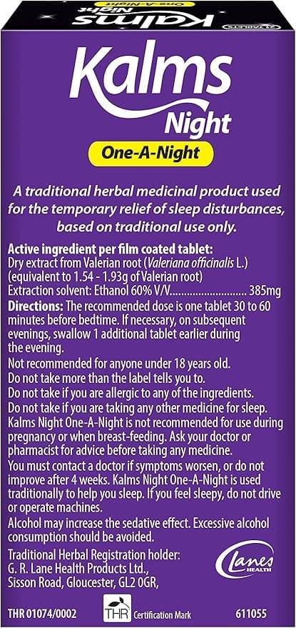 Kalms Night Valerian Root Extract 385mg 28 Tablets for Sleep Disturbances