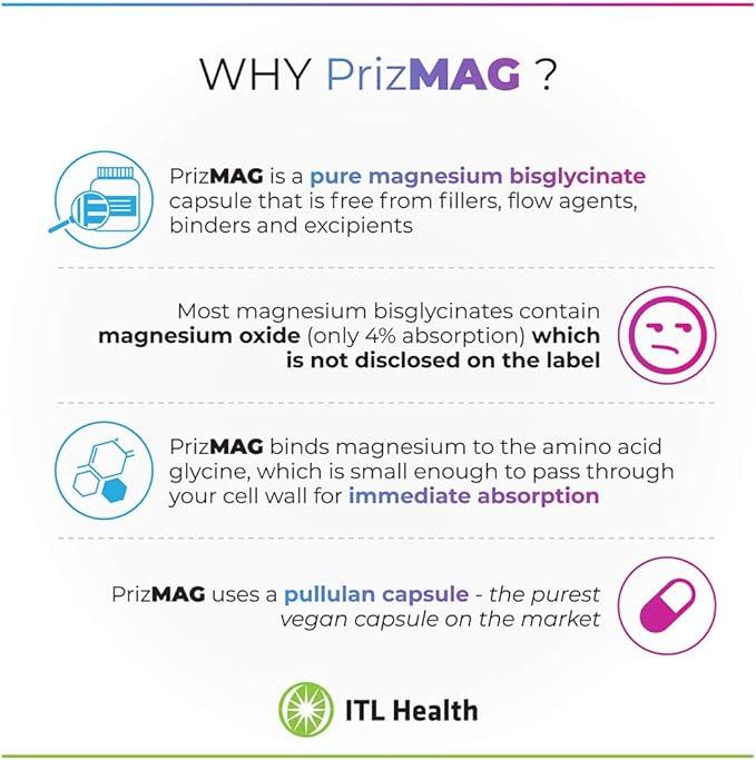 PrizMag Magnesium Bisglycinate 150 Capsules Vegan Supplement