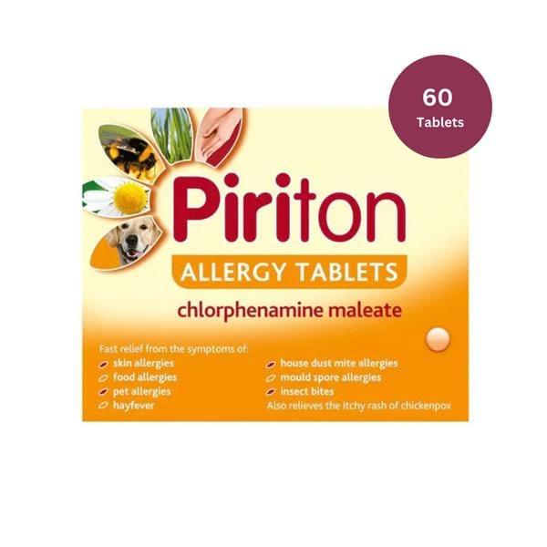 Piriton Chlorphenamine Allergy Relief Tablets 60mg for Hayfever, Skin Allergies, Insect Bites, and More - Fast Acting Antihistamine for Adults & Children 6+
