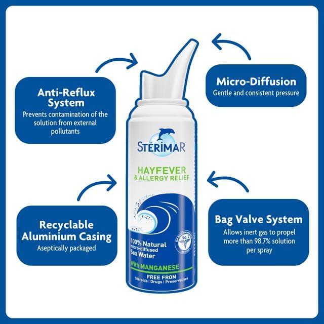 Sterimar Hayfever & Allergy Relief Nasal Spray 50ml - Eliminates allergens, Prevents allergy symptoms, 100% Natural Sea Water