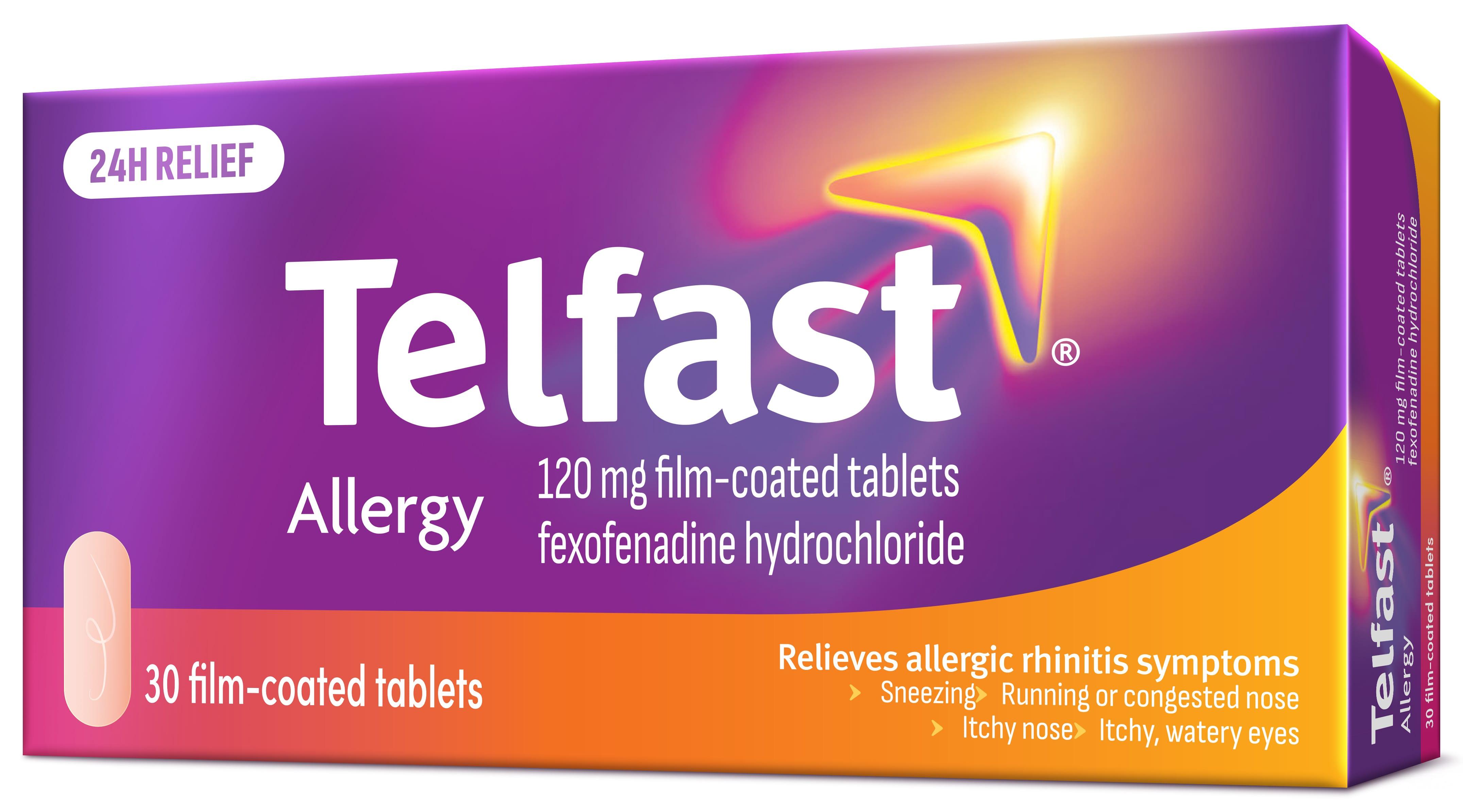 Telfast Allergy 120 mg Film-coated tablets 30 - Relief of: Sneezing, Itchy, runny or blocked nose, Itchy, red and watery eyes