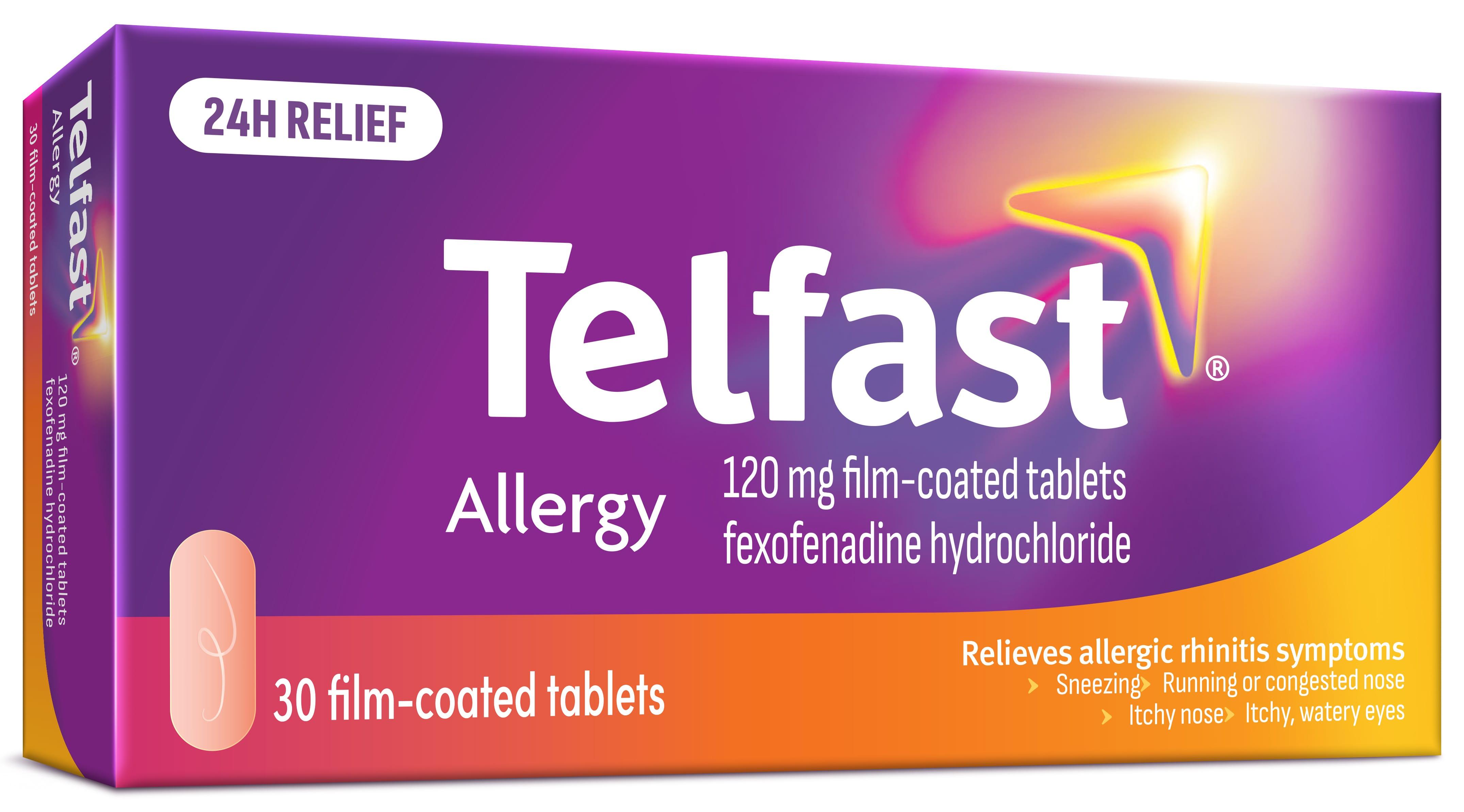 Telfast Allergy 120 mg Film-coated tablets 30 - Relief of: Sneezing, Itchy, runny or blocked nose, Itchy, red and watery eyes