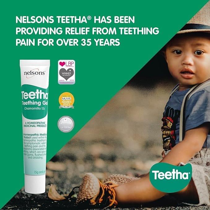 Nelsons Teetha Teething Gel 15g - Relief of teething pain, Sore and tender gums, flushed cheeks and dribbling