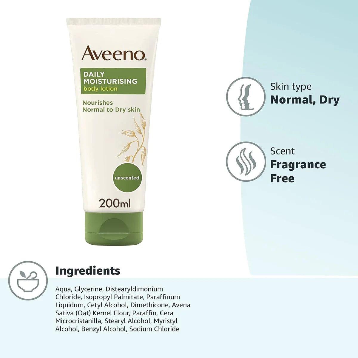 Aveeno Daily Moisturising Body Lotion 200ml, Normal to Dry Skin, Unscented