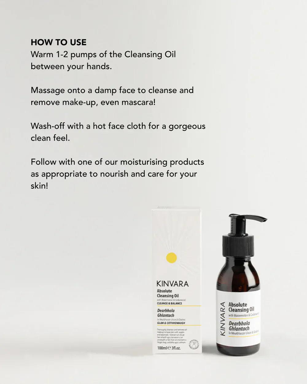 Kinvara Absolute Cleansing Oil 100ml - Removes Makeup, Balances Oil Production, Watermelon & Cedarwood, All Skin Types