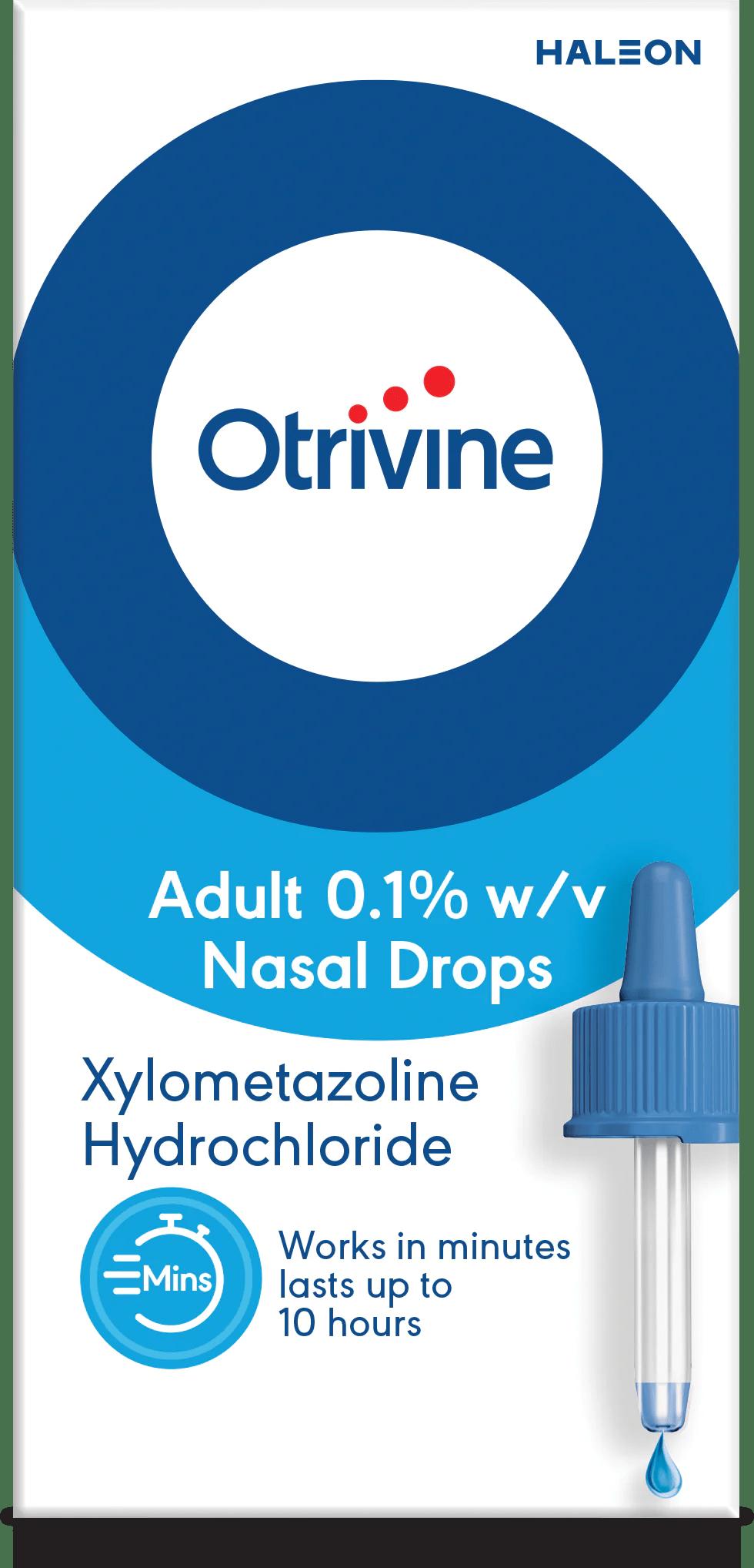 Otrivine Adult Nasal Drops 10ml - Xylometazoline Hydrochloride - Works in minutes, lasts up to 10 hours