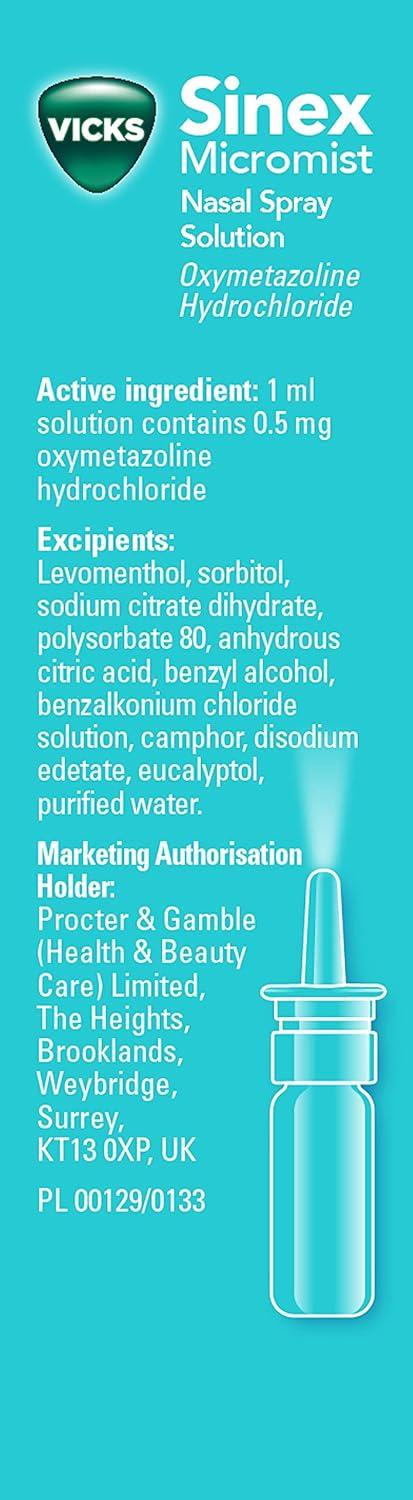 Vicks Sinex Micromist Nasal Spray 15ml - Relief from Common Cold, Hayfever, Sinusitis - UNBLOCKS THE NOSE FAST