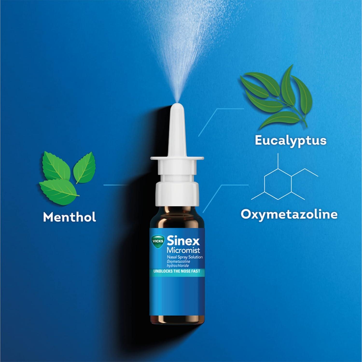 Vicks Sinex Micromist Nasal Spray 15ml - Relief from Common Cold, Hayfever, Sinusitis - UNBLOCKS THE NOSE FAST