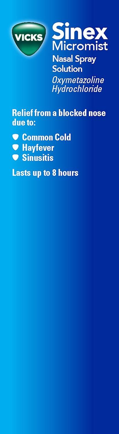 Vicks Sinex Micromist Nasal Spray 15ml - Relief from Common Cold, Hayfever, Sinusitis - UNBLOCKS THE NOSE FAST