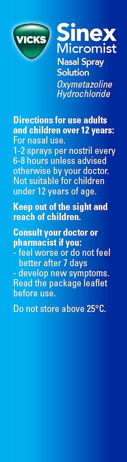 Vicks Sinex Micromist Nasal Spray 15ml - Relief from Common Cold, Hayfever, Sinusitis - UNBLOCKS THE NOSE FAST