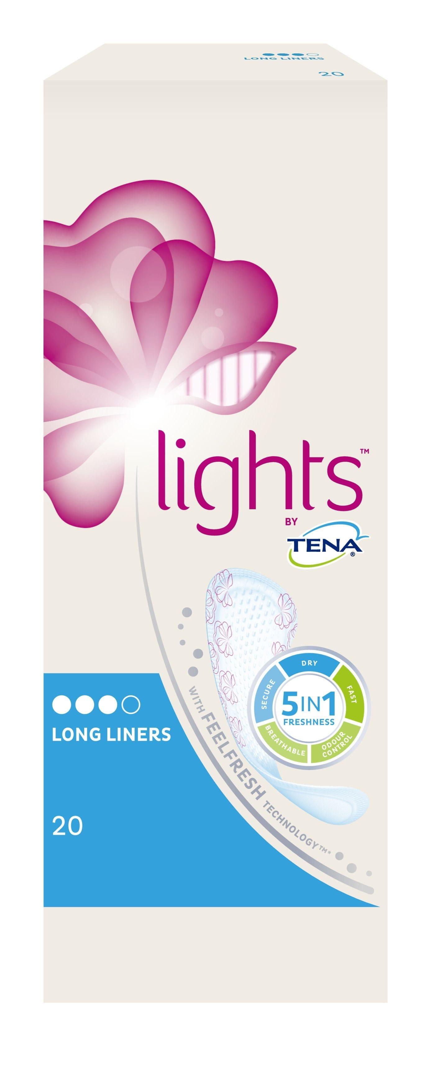 Tena Lights Long Liner for Sensitive Skin, 0% Fragrances & Dyes, 20 pcs