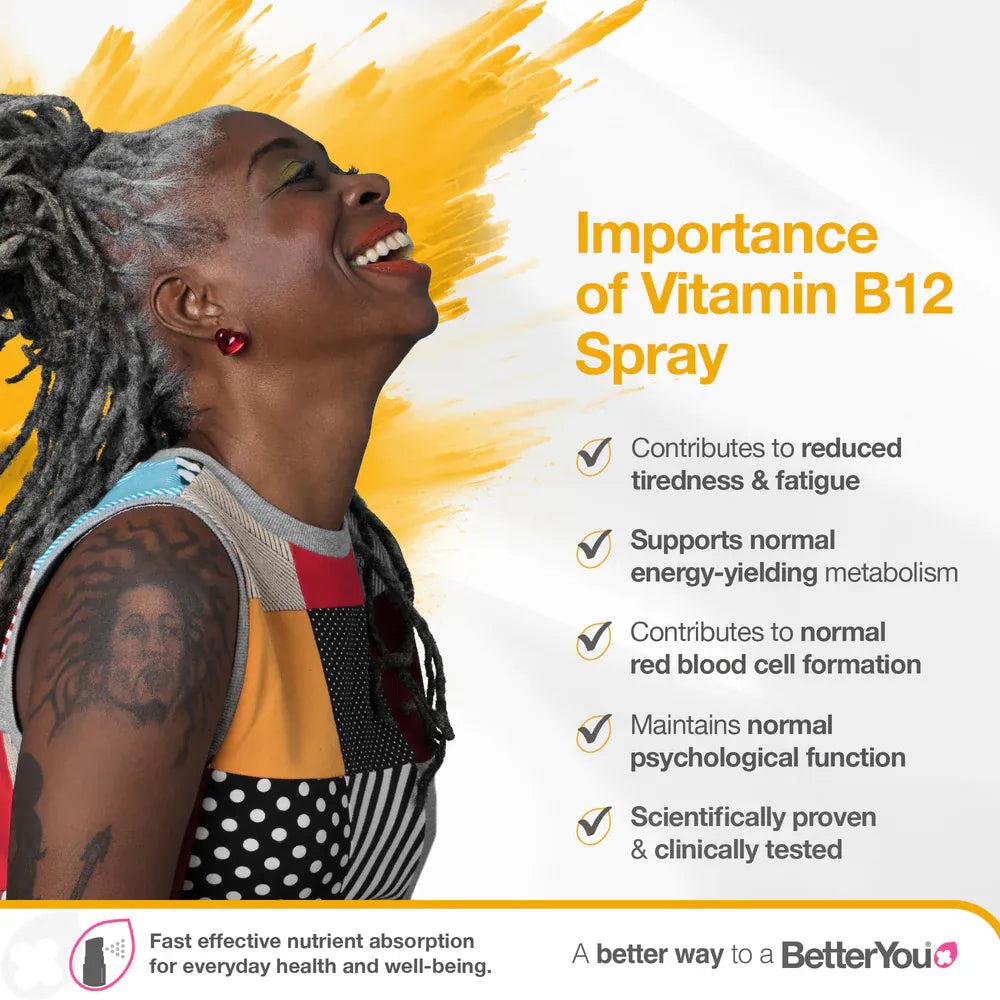 Better You B12 Boost Oral Spray 25ml - Energy Boost, 1,200µg Vitamin B12, Daily oral spray, Pill free, 48 doses