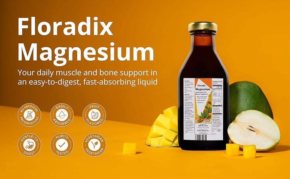 Floradix Magnesium Liquid Mineral Formula 250ml - Herbal Extracts, Fruit Juice Concentrates, Gluten-free, Lactose-free