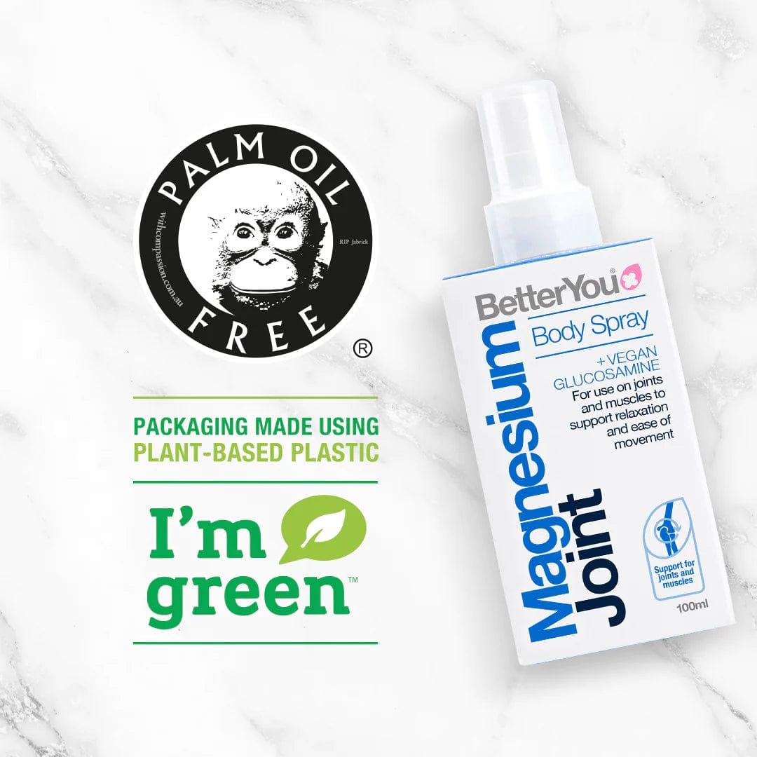 BetterYou Magnesium Joint Body Spray 100ml + Vegan Glucosamine for joints and muscles, support relaxation and ease of movement