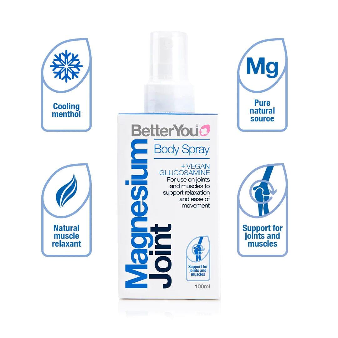 BetterYou Magnesium Joint Body Spray 100ml + Vegan Glucosamine for joints and muscles, support relaxation and ease of movement