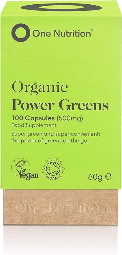 One Nutrition Premium Power Greens 100 Capsules Food Supplement - Vegan, Gluten Free, Dairy Free, Soy Free - 60g e