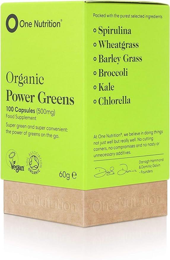 One Nutrition Premium Power Greens 100 Capsules Food Supplement - Vegan, Gluten Free, Dairy Free, Soy Free - 60g e