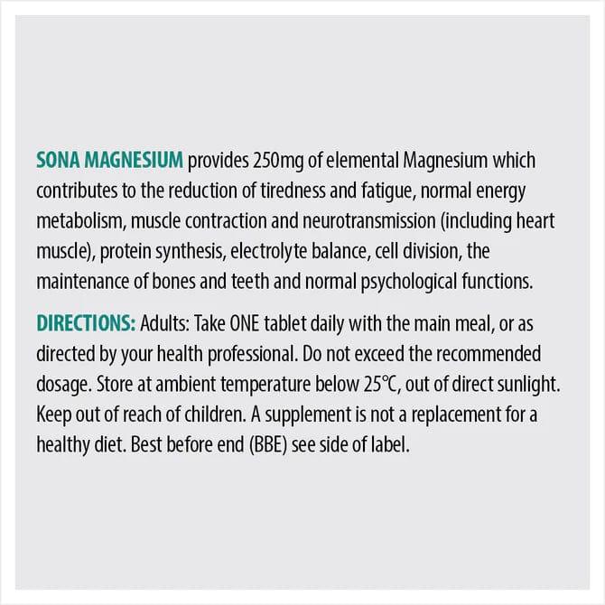 Sona Magnesium 250mg Tablets (60) - Supports Health & Vitality - Suitable for Vegetarians