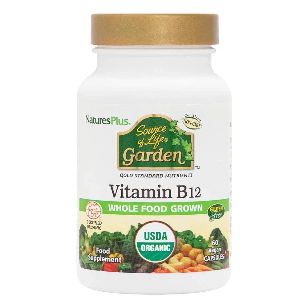 Nature's Plus Source of Life Garden Vitamin B12 60 Vegan Capsules - USDA Organic, Gluten-Free, Non-GMO Whole Food Supplement for Energy & Nervous System Support