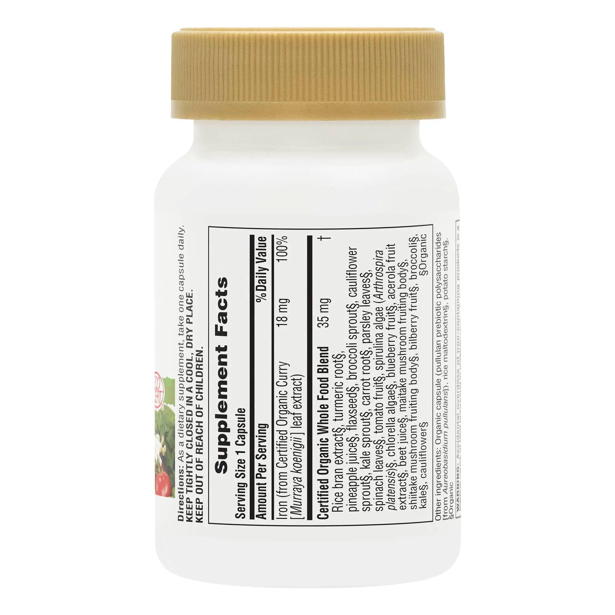 NaturesPlus Source of Life Garden Iron 18mg 30 Vegan Capsules Certified Organic USDA Organic Gluten Free Non-GMO Whole Food Grown