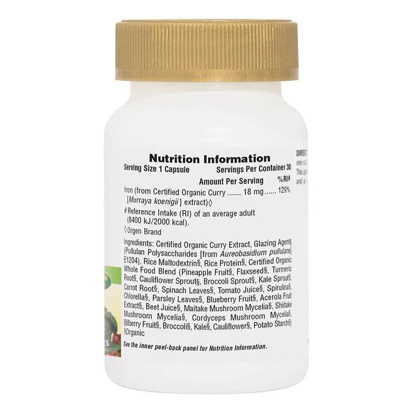 NaturesPlus Source of Life Garden Iron 18mg 30 Vegan Capsules Certified Organic USDA Organic Gluten Free Non-GMO Whole Food Grown